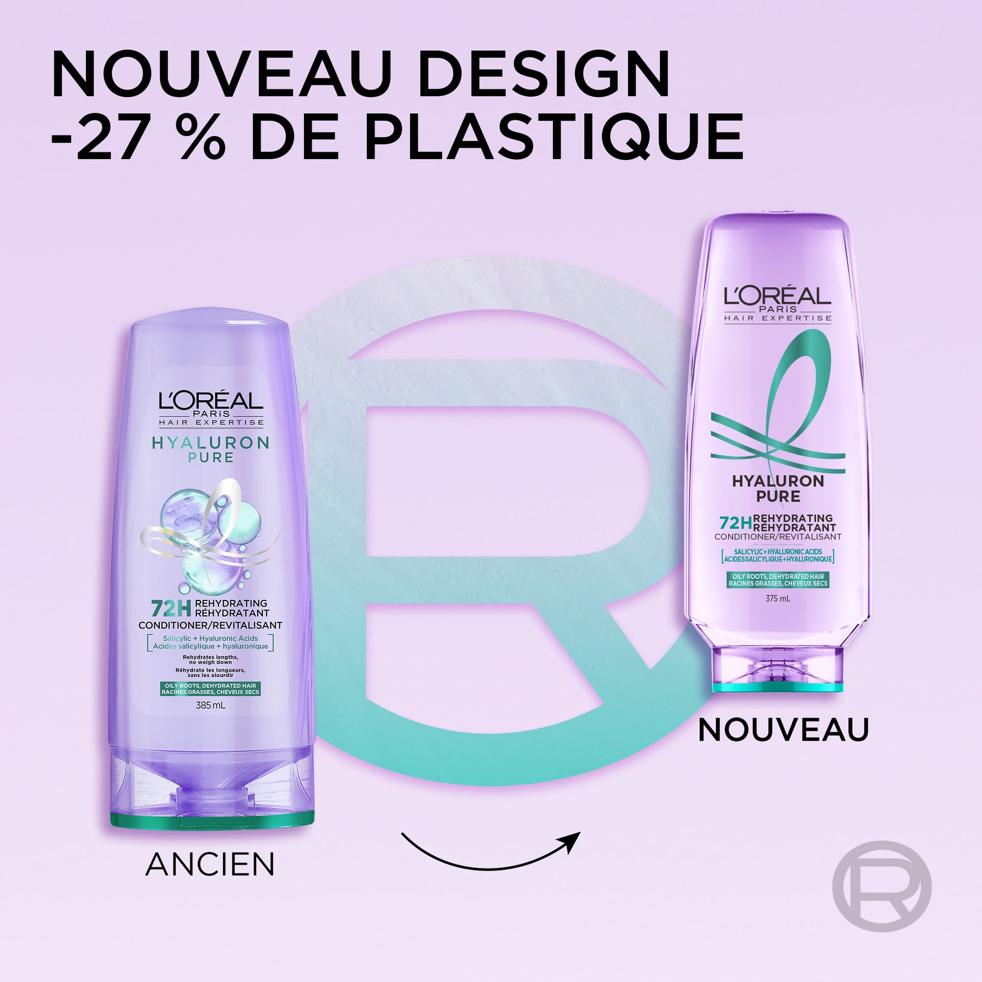 Ancien et nouveau packaging du revitalisant hyaluron pure